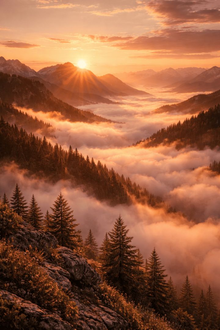 Golden sunrise over mountain dreams wallpaper