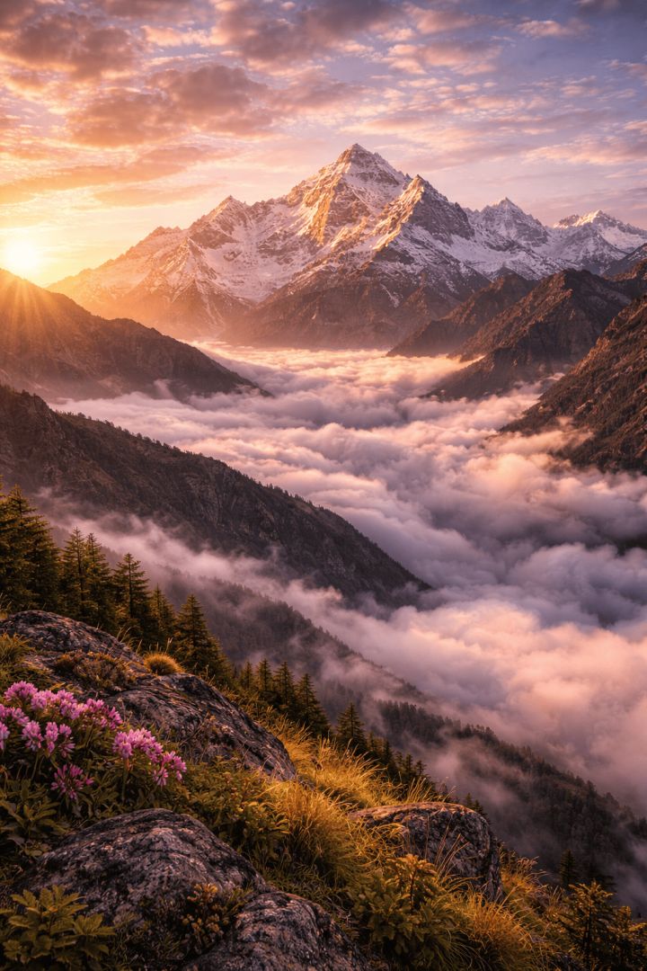 Golden sunrise over Nanda Devi peaks wallpaper