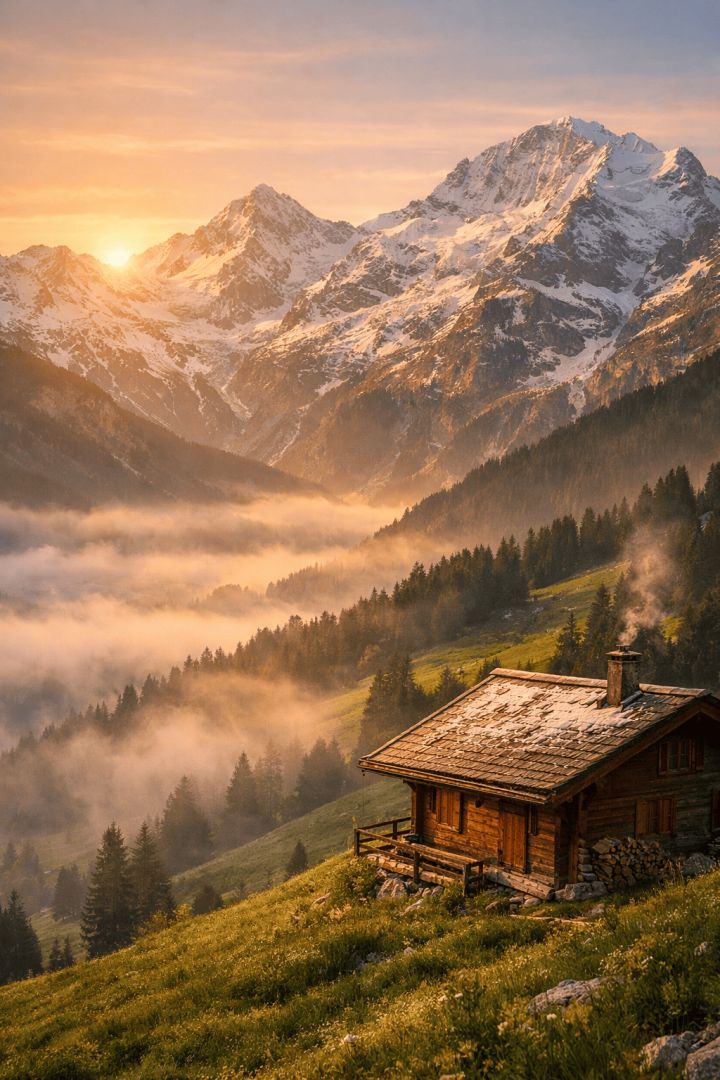 Golden sunrise over Swiss Alps wallpaper