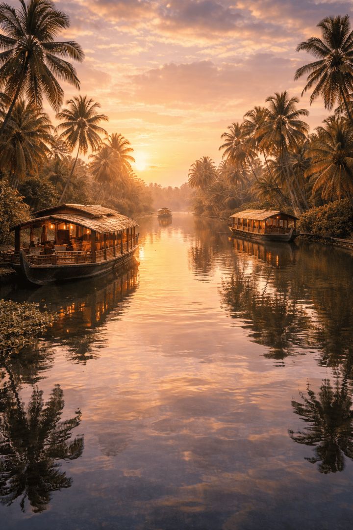 Golden sunset over Kerala backwaters wallpaper