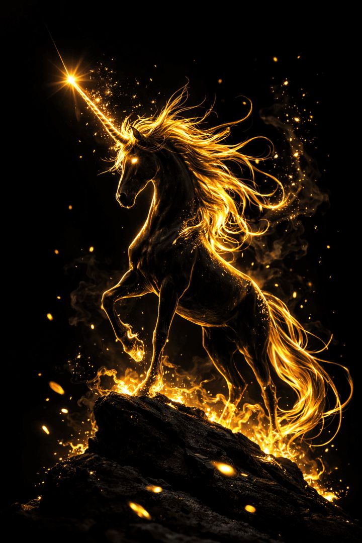 Golden unicorn in magical twilight mythic creature wallpaper