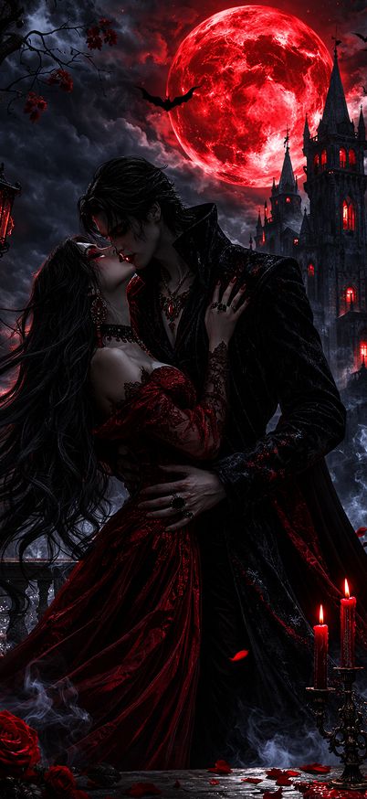 Gothic romance under the blood moon wallpaper