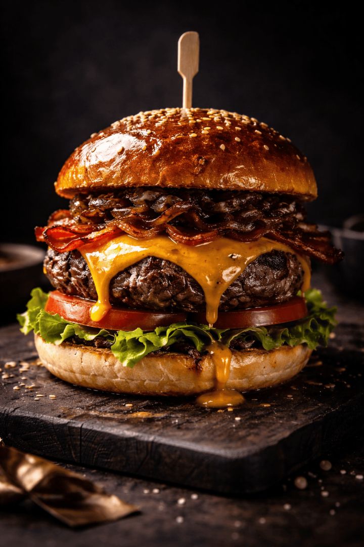 Gourmet cheeseburger close-up shot food wallpaper