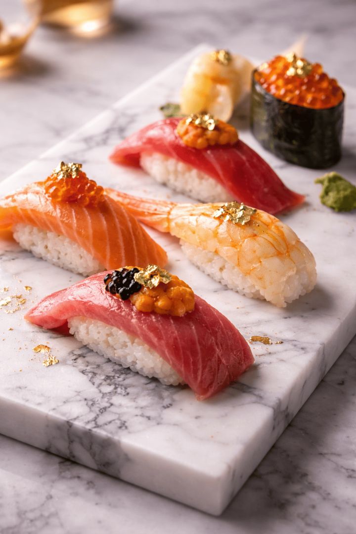 Gourmet sushi with gold leaf wallpaper