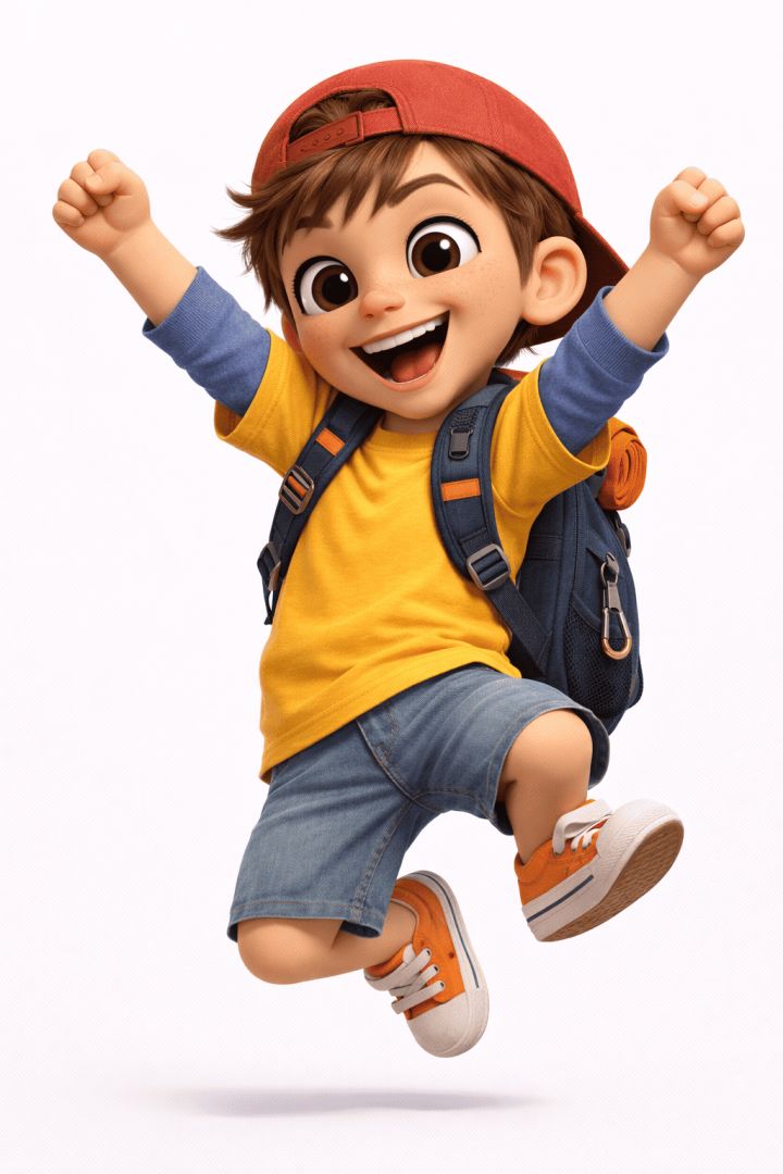 Happy jumper in vibrant adventure gear wallpaper