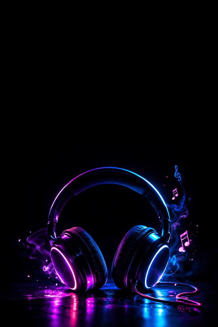 Headphone glow with music particles and smoke music wallpaper