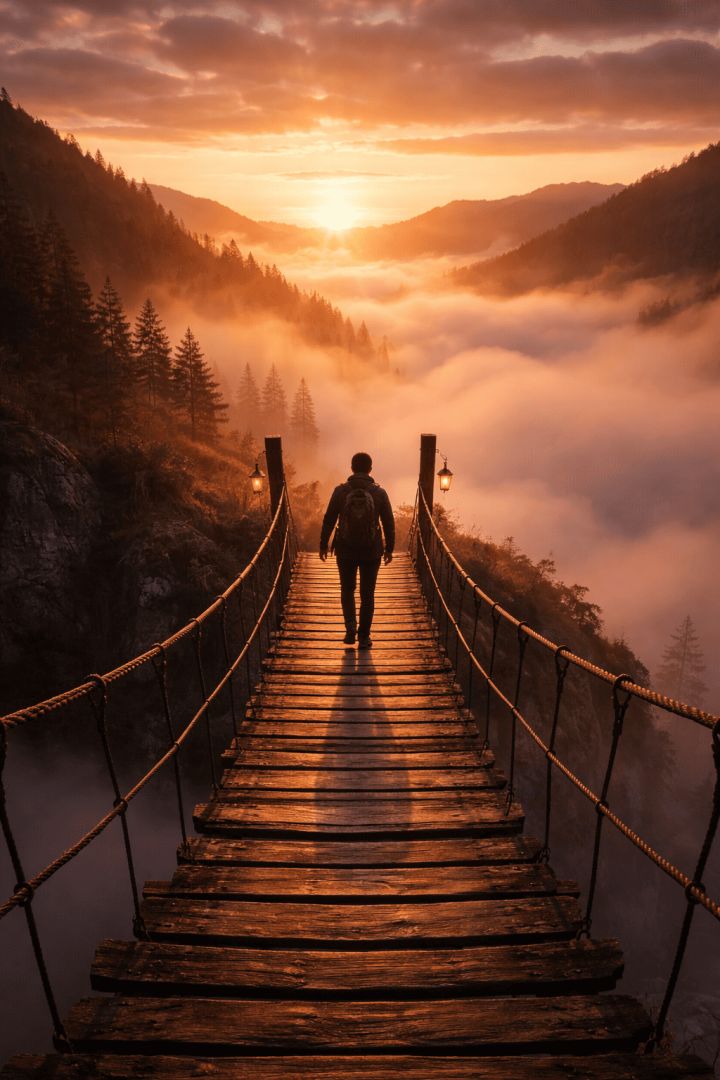 Hiker at sunrise in snowy landscape hiking wallpaper