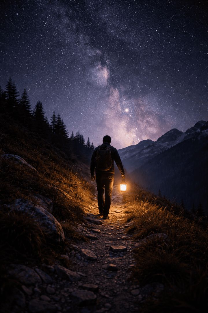 Hiker under the starlit sky hiking wallpaper