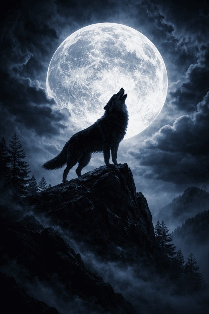 Howling wolf beneath the full moon wallpaper