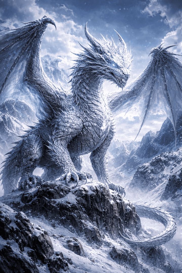 Icy majesty on frozen peaks mythic creature wallpaper