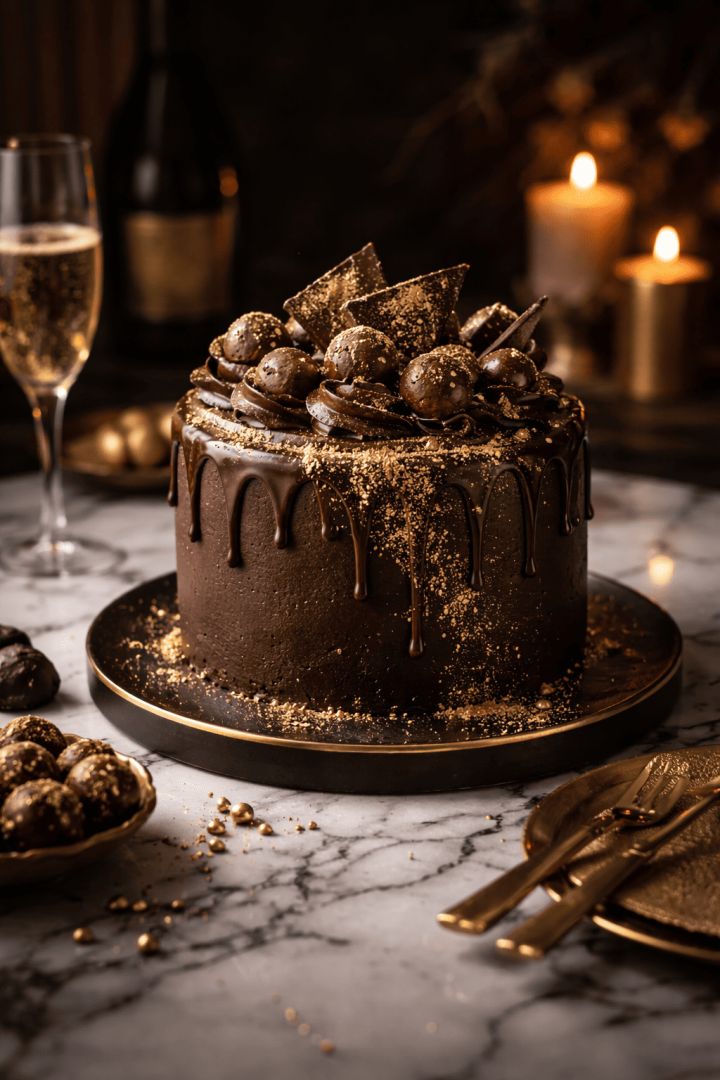 Indulgent chocolate cake and champagne food wallpaper