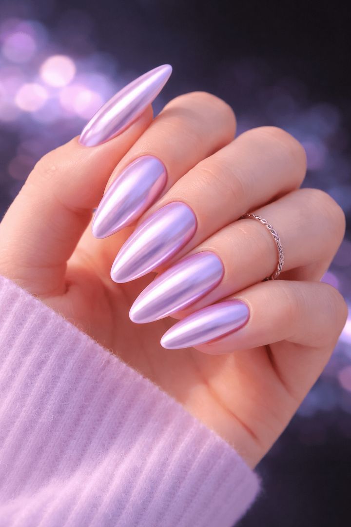 Iridescent lilac nails in focus spring nails wallpaper