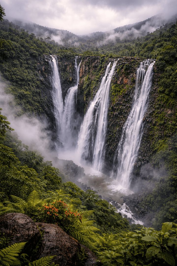 Jog Falls in the monsoon mist wallpaper