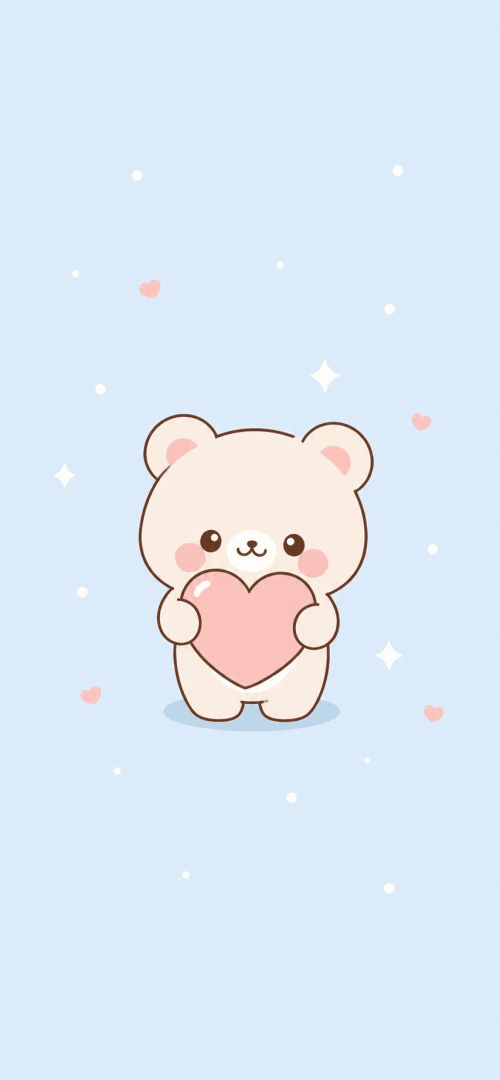 Kawaii bear with heart and sparkles cute wallpaper
