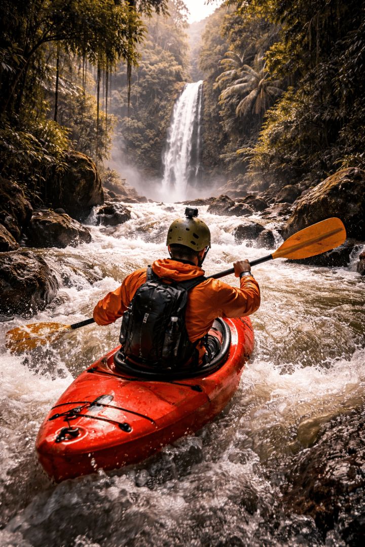 Kayaking through Costa Rican rapids adventure wallpaper