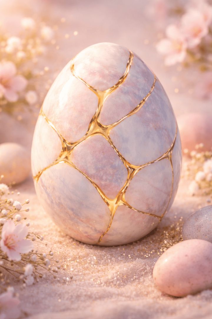 Kintsugi Easter egg with golden cracks wallpaper