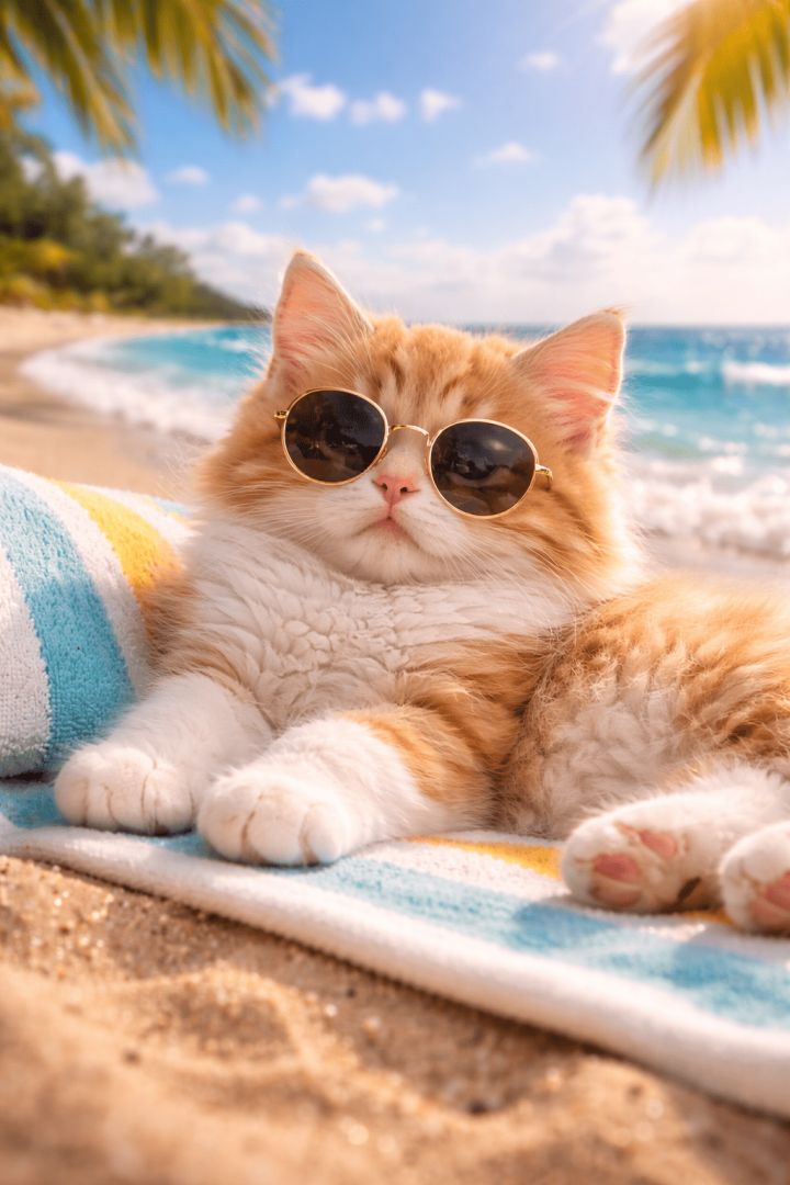 Kitten in sunglasses at the beach cat wallpaper