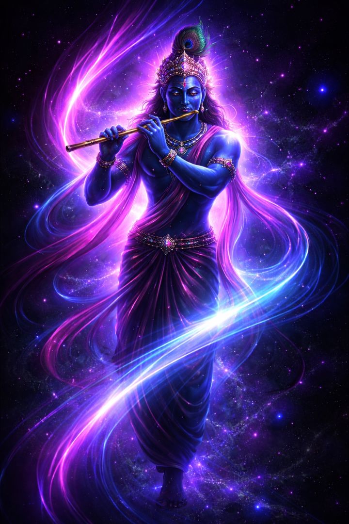 Krishna amidst cosmic energy wallpaper