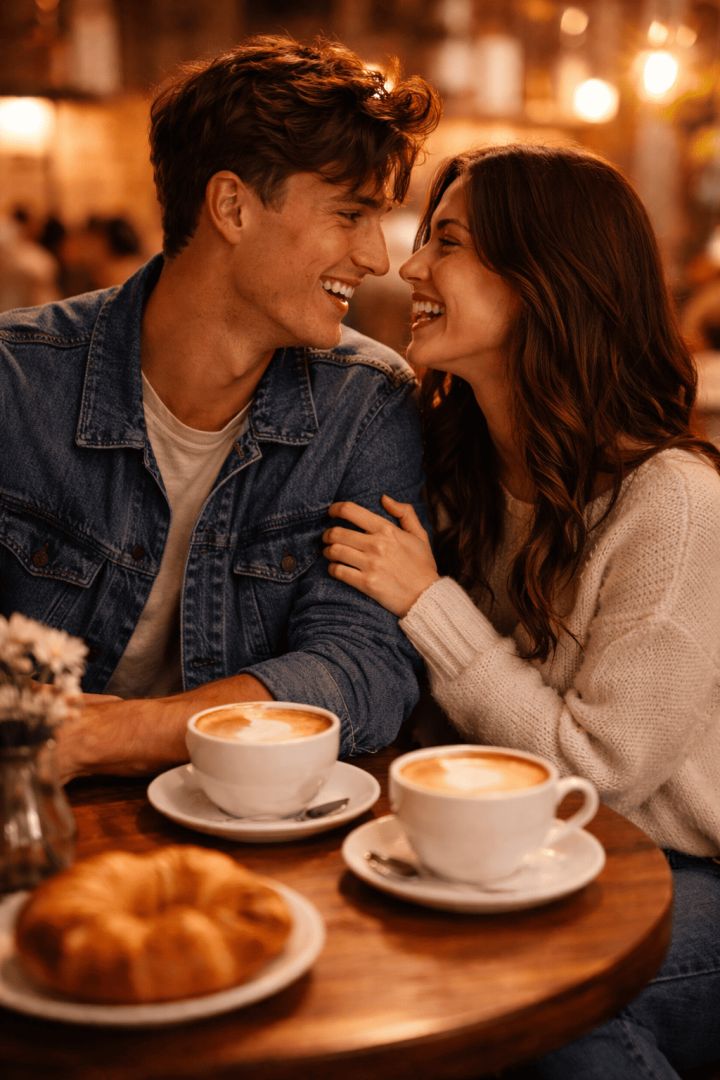 Laughing together over cappuccinos love wallpaper