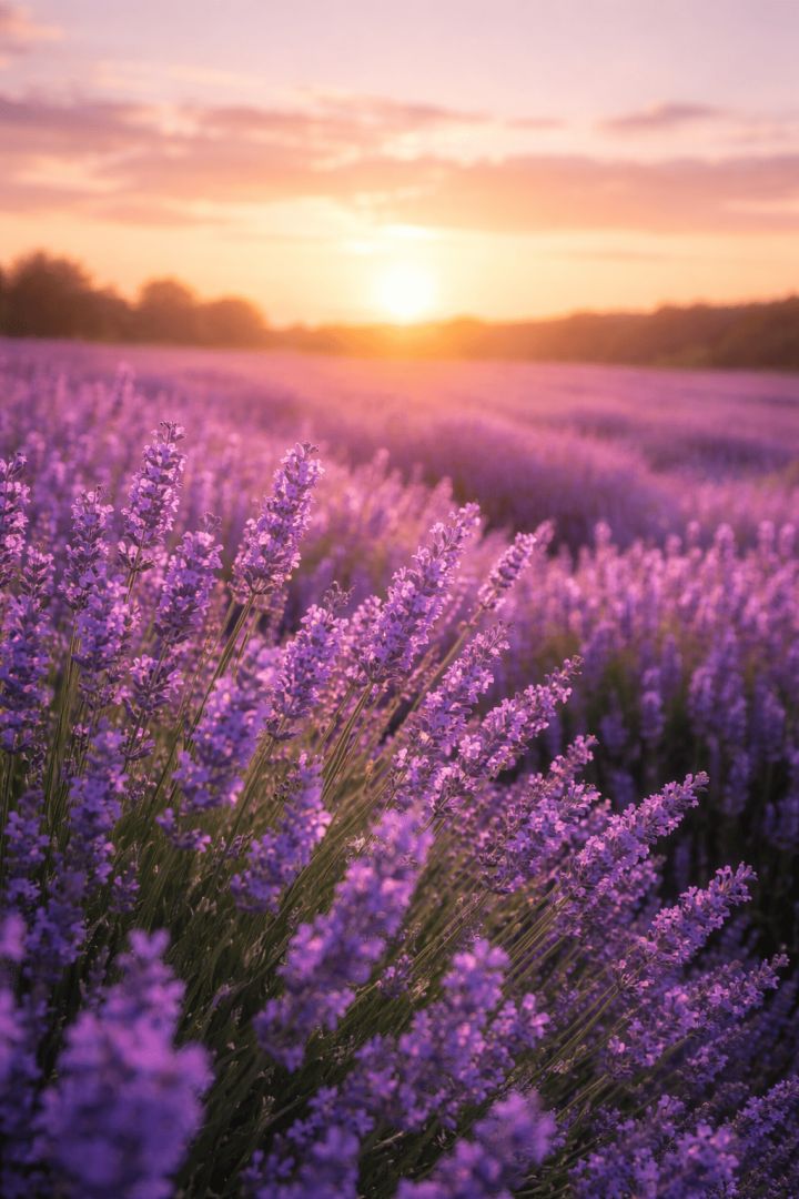 Lavender field at sunset flowers wallpaper