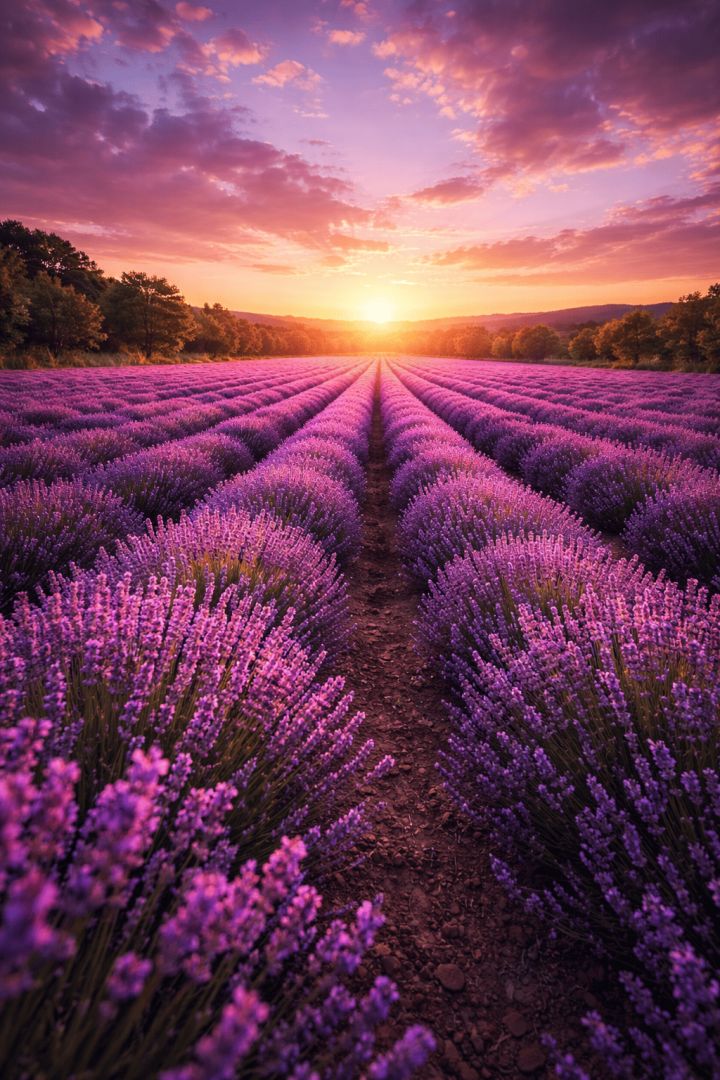 Lavender field at sunset wallpaper