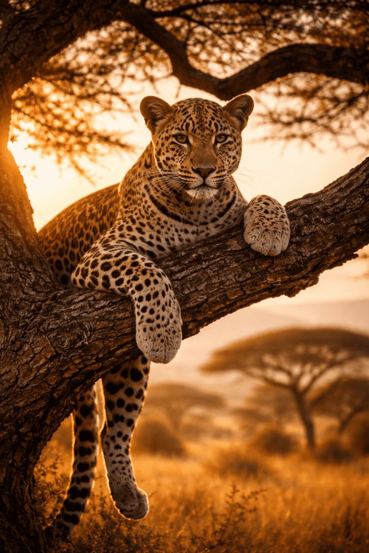 Leopard at sunset in the savanna wild wallpaper