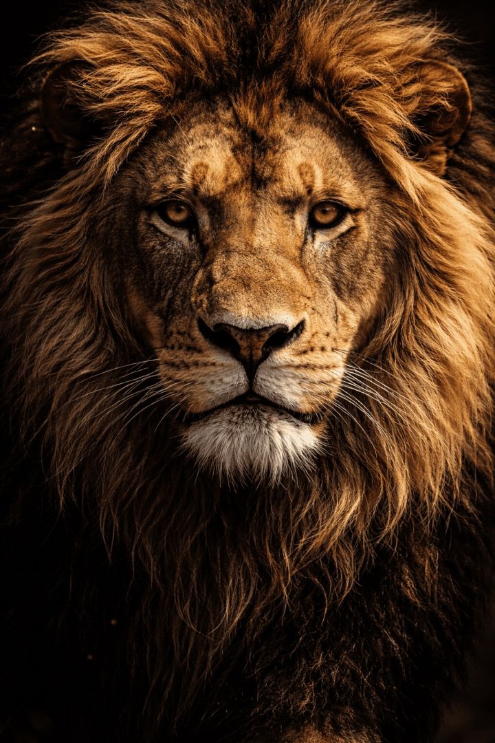 Lion’s intense gaze in golden light wallpaper