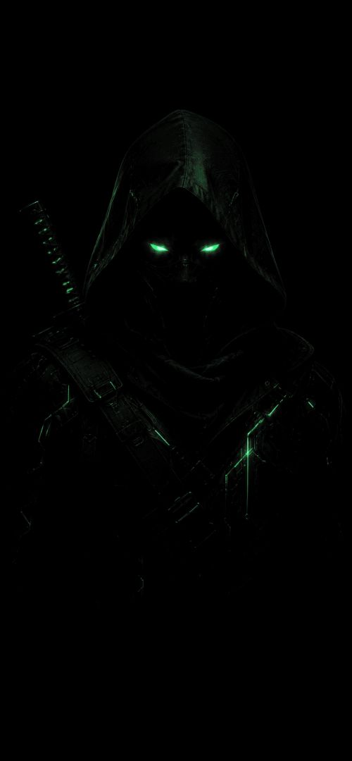 Lone hooded figure in cyberpunk glow wallpaper