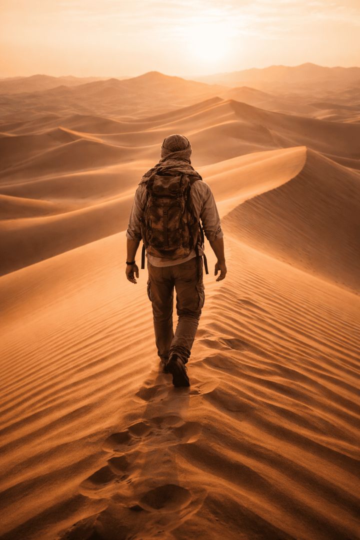 Lone traveler in the desert dunes wallpaper