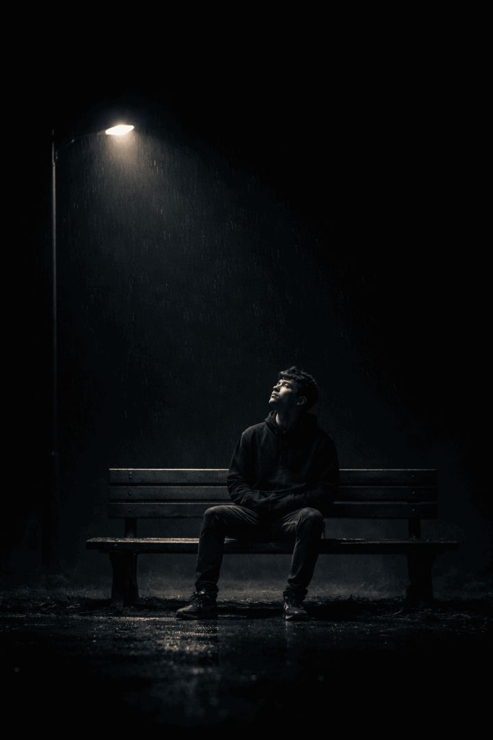 Lonely night under a streetlight wallpaper