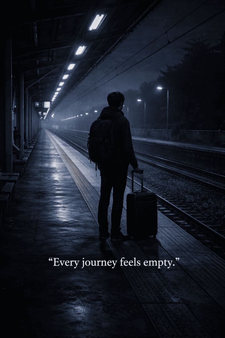 Lonely traveler on a quiet platform sad wallpaper