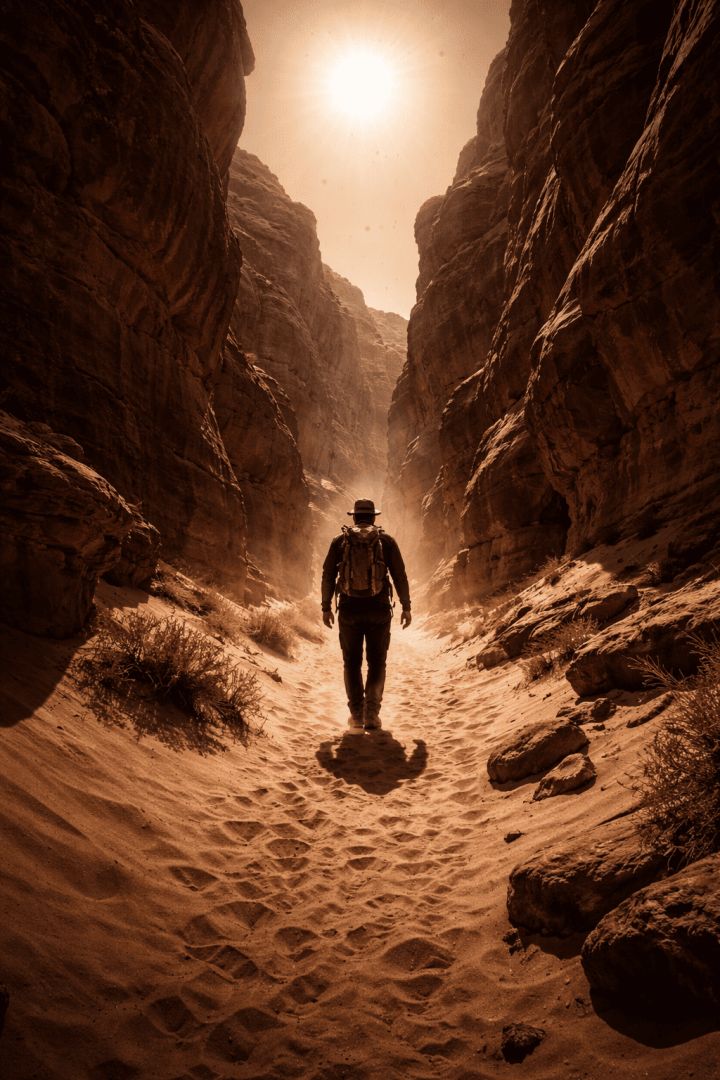 Lonely trek through desert canyon hiking wallpaper