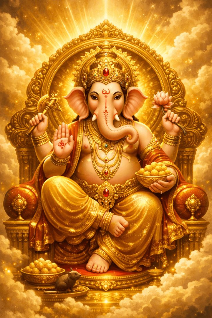Lord Ganesha on a golden throne god wallpaper