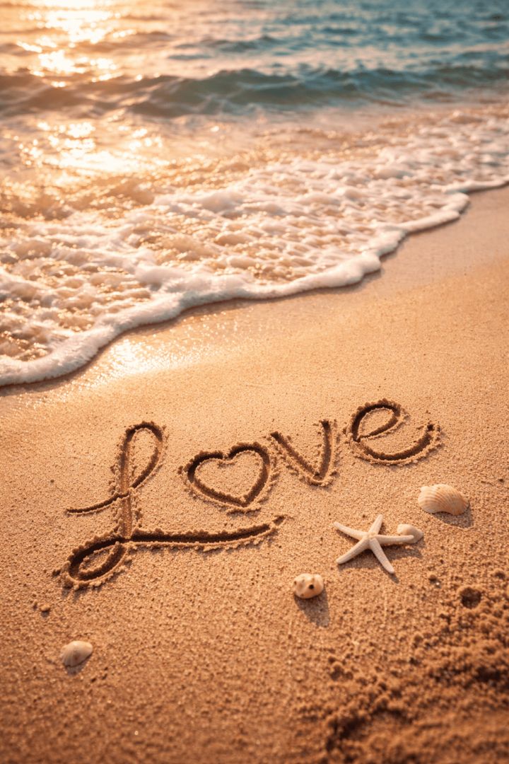 Love in the sand at sunset wallpaper