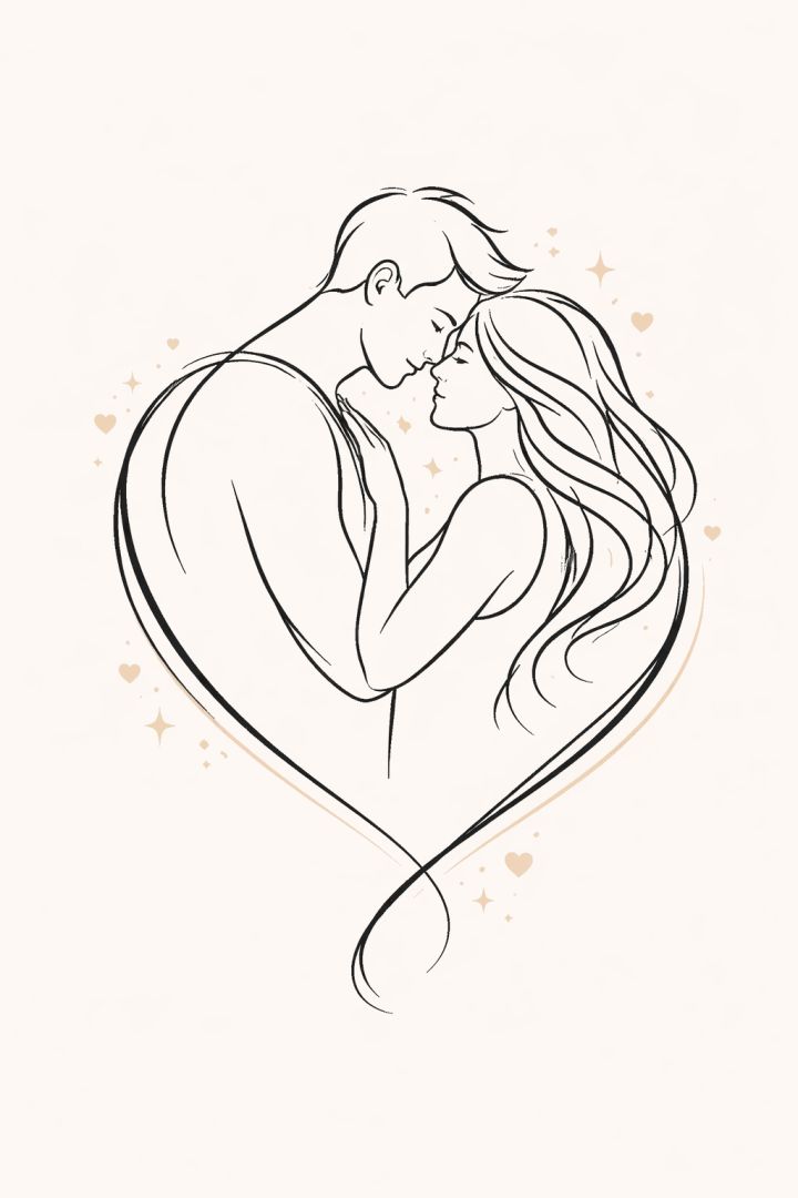 Loving embrace in minimalist lines wallpaper
