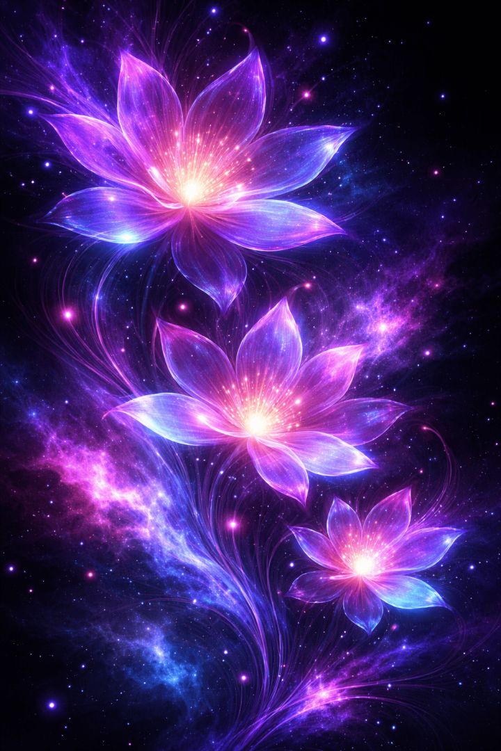 Luminous flowers in the cosmic skies abstract wallpaper