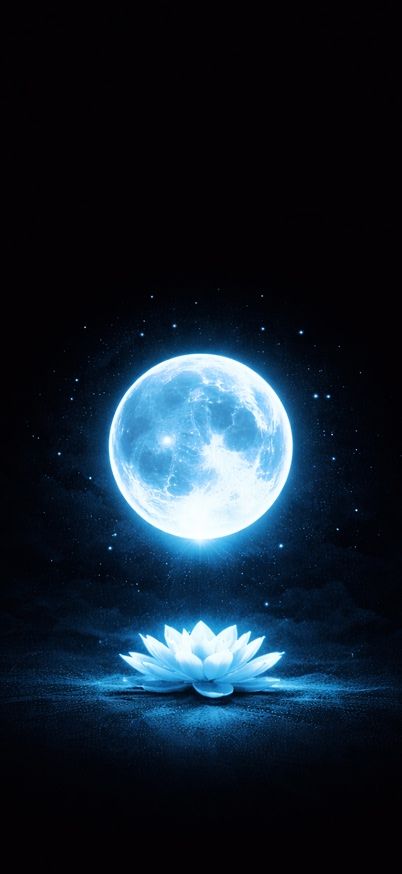 Luminous moon and glowing lotus flower wallpaper
