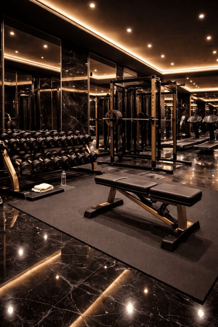 Luxurious black and gold gym interior luxurious life wallpaper