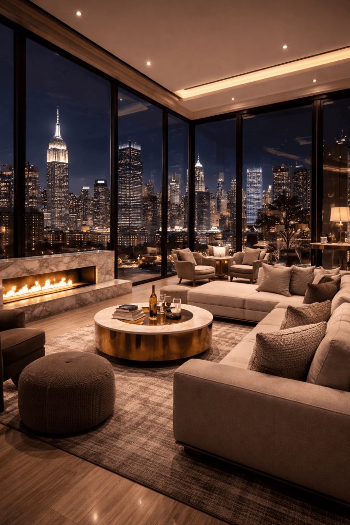 Luxurious cityscape penthouse at night luxurious life wallpaper