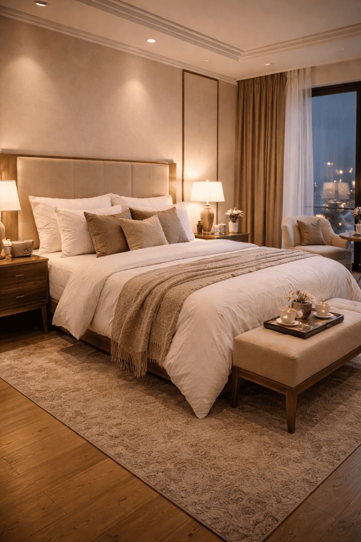 Luxurious hotel room at night calm wallpaper