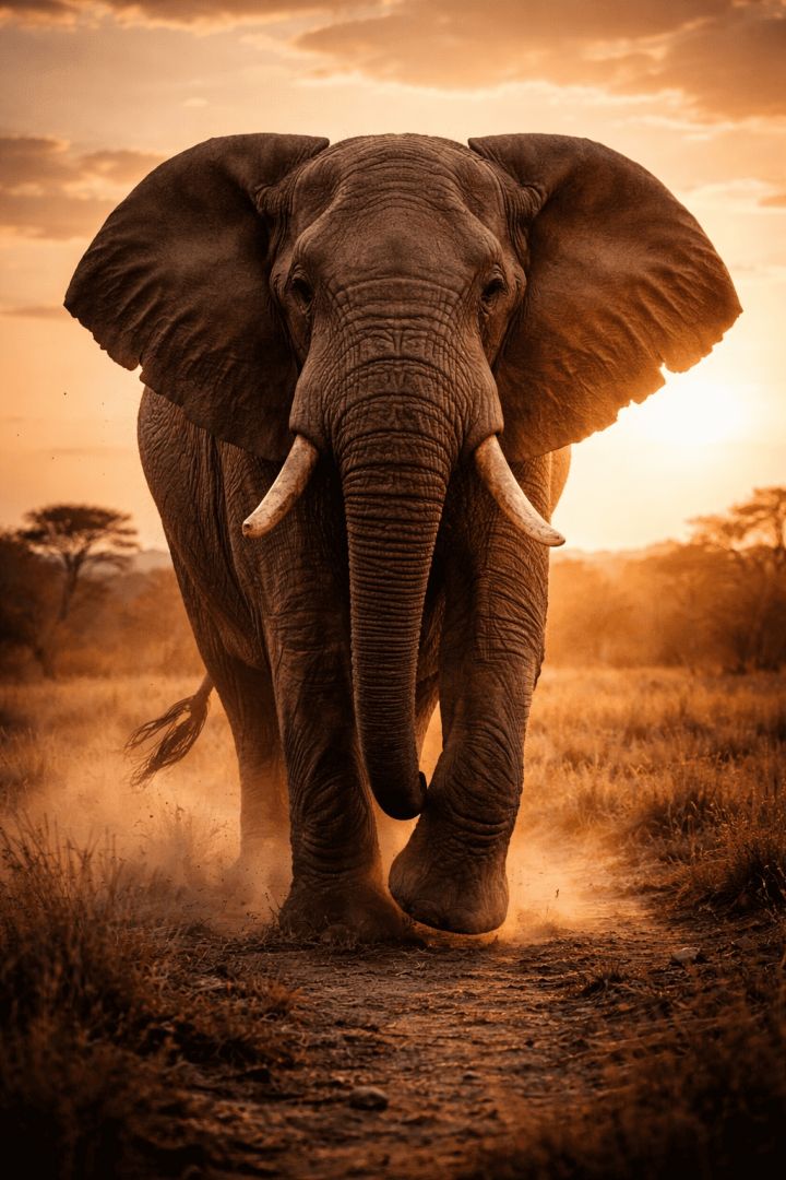 Majestic elephant in golden sunset light wallpaper
