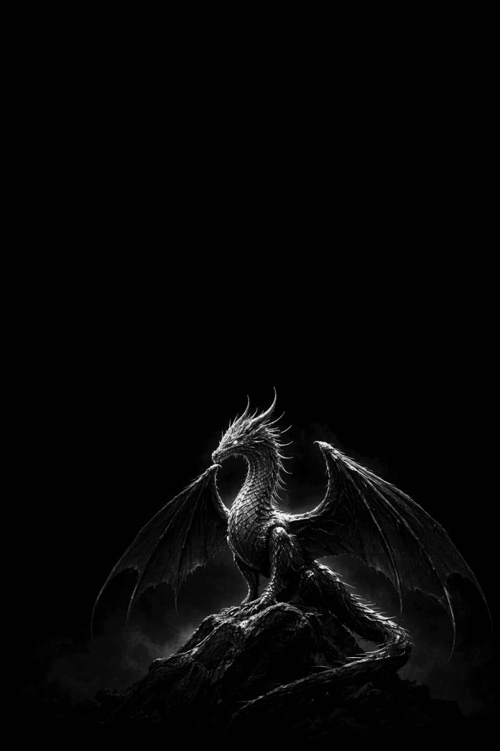 Majestic silver dragon in darkness mythic creature wallpaper