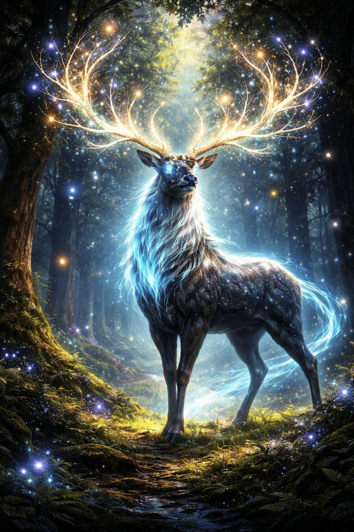 Majestic stag in enchanted forest warrior wallpaper