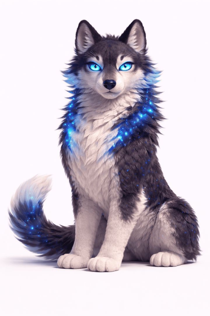 Majestic wolf with glowing blue accents wallpaper