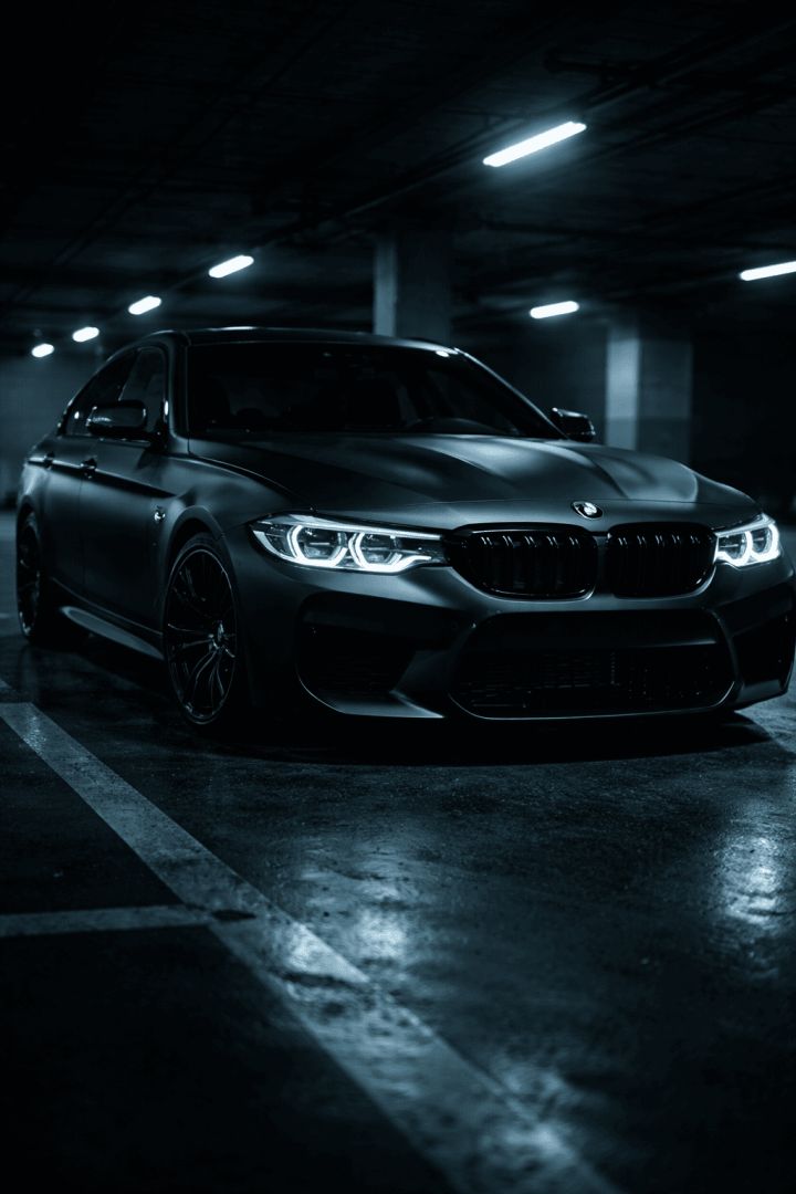 Matte black BMW M5 in shadows car wallpaper