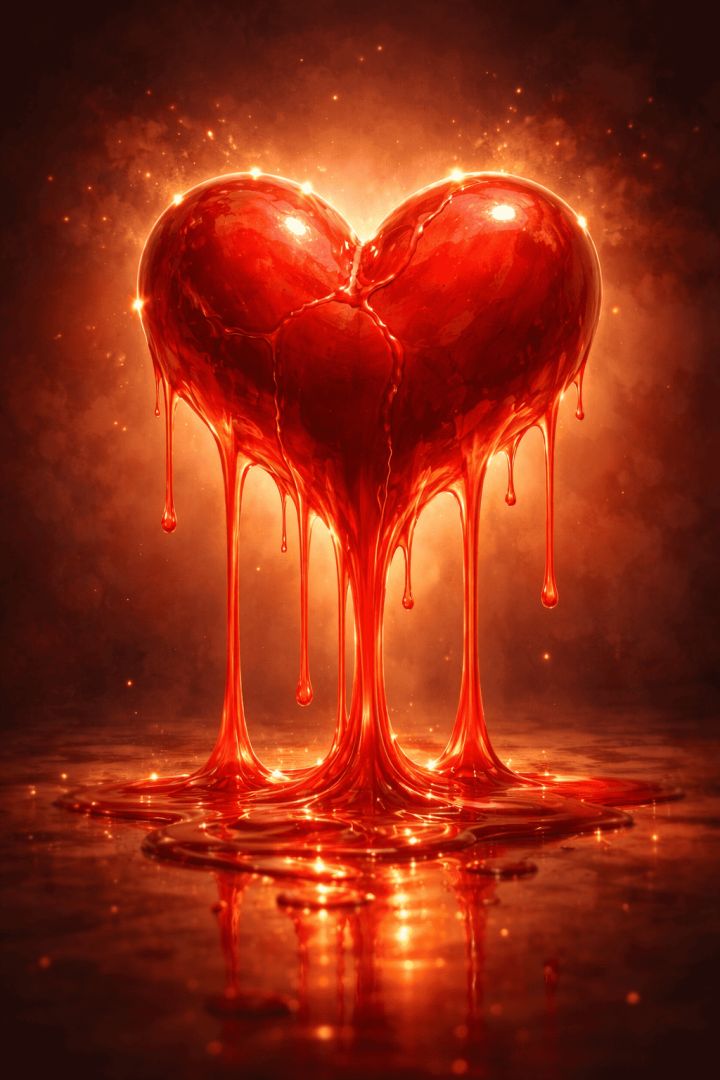 Melting red heart in glowing wax wallpaper