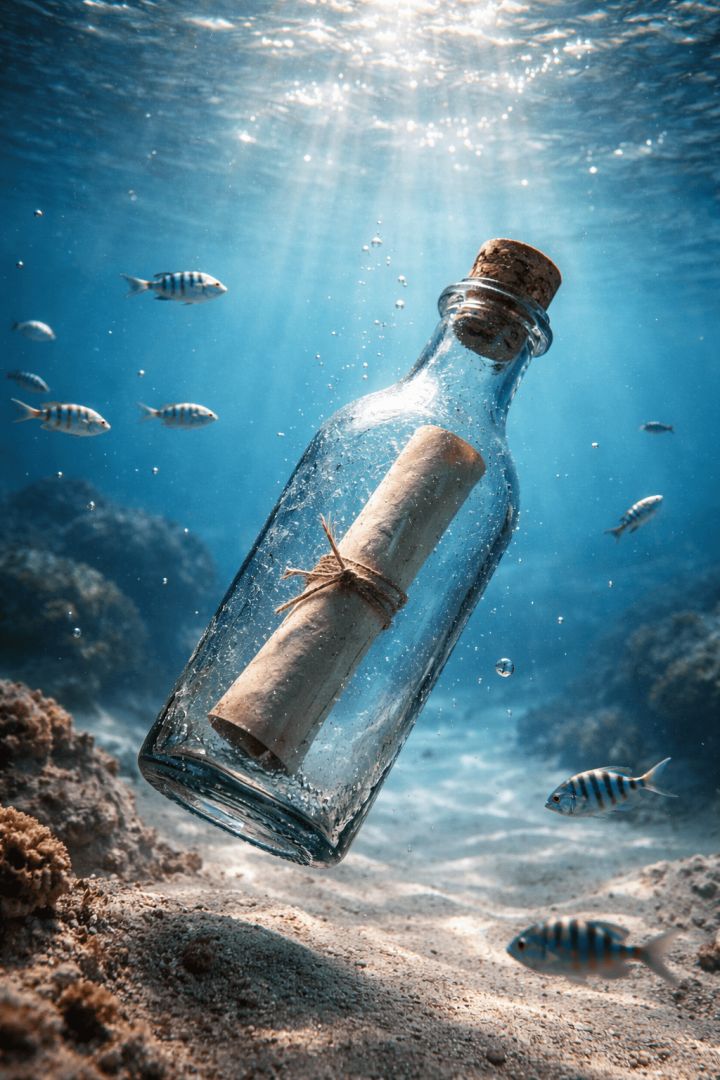 Message in a bottle underwater aquatic animals wallpaper