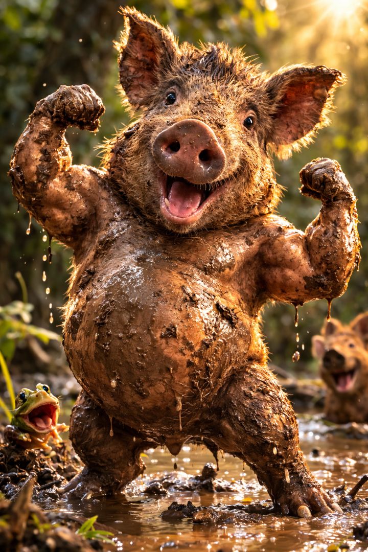 Mighty mud boar flexing in swamp wallpaper