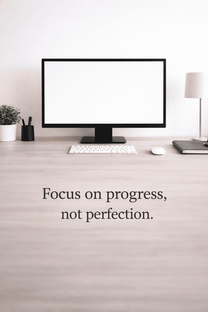 Minimalist workspace with motivational quote quotes wallpaper