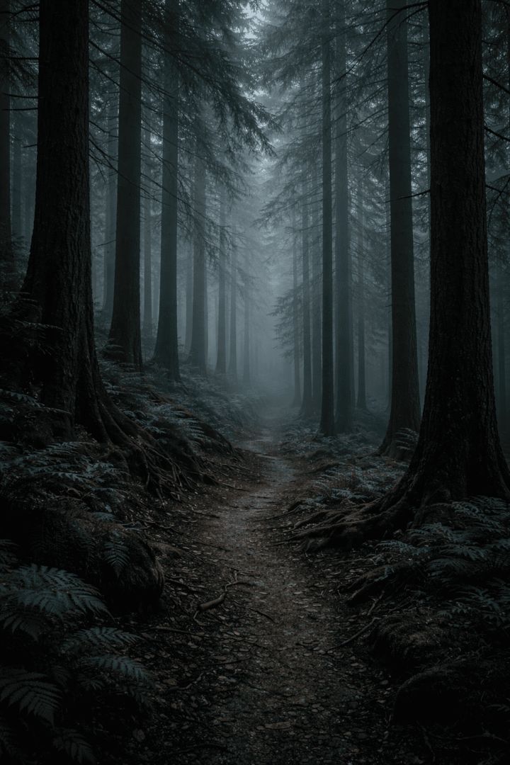 Misty forest path at dawn wallpaper